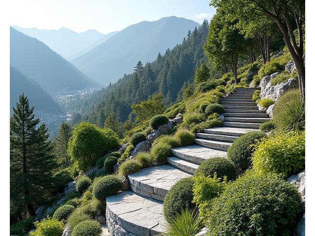 Lush mountain landscape with terraced gardens