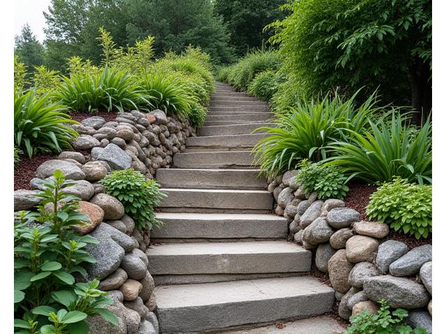 Gabion wall retaining a sloped garden, showing effective erosion control